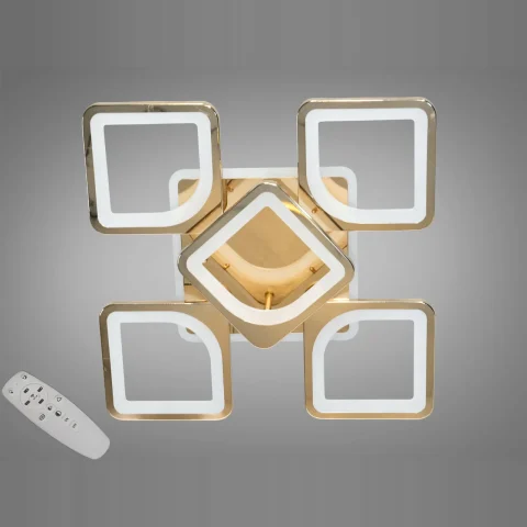 Люстра стельова LED Diasha S8060/4+1G, 80 Вт, 3200K/4100K/6500K, золото, акриловий плафон