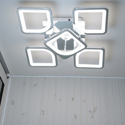 Стельова LED-люстра Diasha S8060/4+1HR з пультом і димером, хром, 70W, 3850 lm, квадратні акрилові плафони 44×44 см
