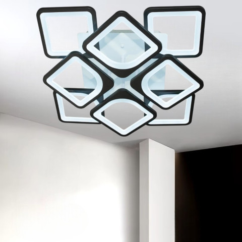 Стельова LED-люстра Diasha S8060/4+4BK з пультом і димером, чорна, 115W, 6325 lm, квадратні акрилові плафони 49×49 см