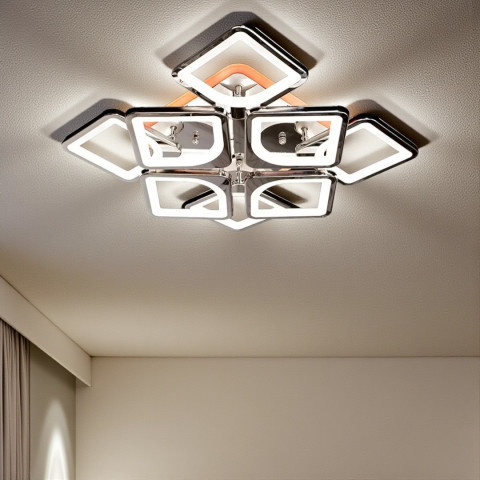 Стельова LED-люстра Diasha S8060/4+4HR 3color з пультом і димером, хром, 130W, 7150 lm, квадратні акрилові плафони 49×49 см