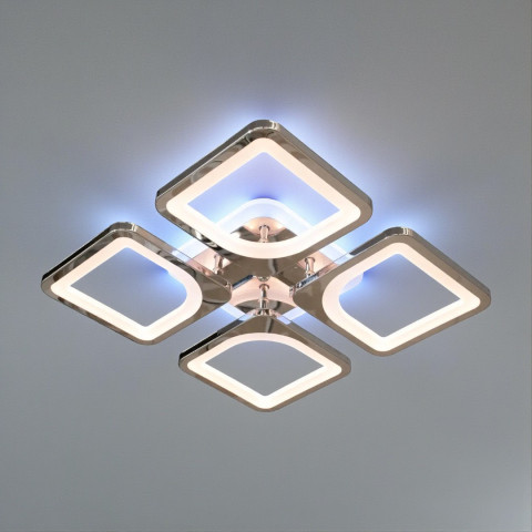 Стельова LED-люстра Diasha S8060/4HR 3color з пультом і димером, хром, 80W, 4400 lm, квадратні акрилові плафони 37,7×37,7 см