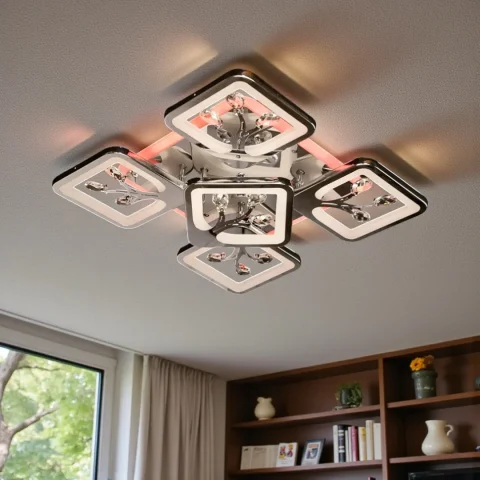 Стельова LED-люстра Diasha S8157/4+1HR LED 3color, хром, 90 Вт, 43×43 см