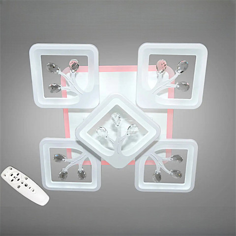 Сучасна стельова LED-люстра для спальні Diasha S8157/4+1WH LED 3color — біла, 90 Вт, 43×43 см