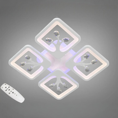 Стельова LED-люстра Diasha S8157/4WH 3color з пультом і димером, біла, 85W, 4675 lm, квадратні акрилові плафони 37×37 см