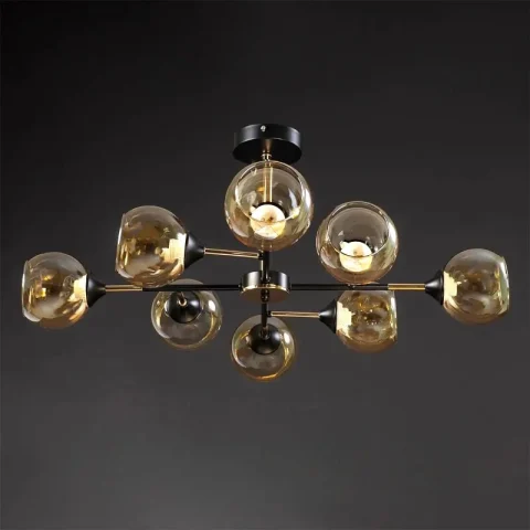 Люстра loft SN-315-8 FGD+BK (чорний + золото, скло, 8×E27)