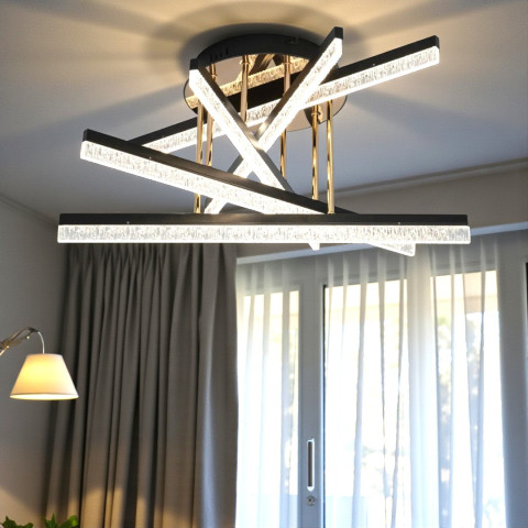 Сучасна стельова LED-люстра Diasha SX1009/5BK, чорна із золотистими акцентами, 72W, акрилові світлові планки