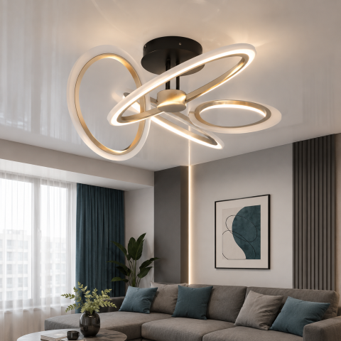 Світлодіодна стельова люстра Artlight WG5144-4CF+BK, 65 Вт, світло-кавовий сатин + чорний