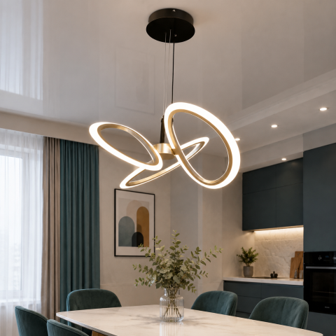 Світлодіодна підвісна люстра Artlight WG5145-3CF+BK, 50 Вт, світло-кавовий сатин + чорний
