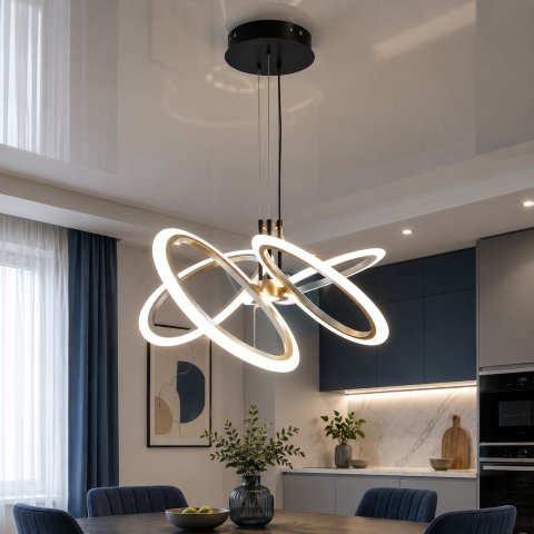 Світлодіодна підвісна люстра Artlight WG5145-4CF+BK, 64 Вт, світло-кавовий сатин + чорний