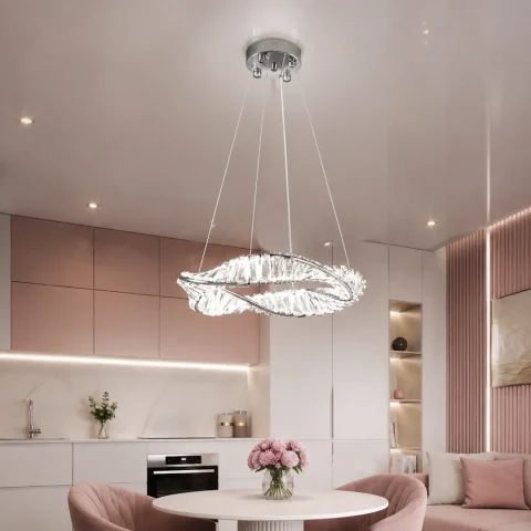 Фігурна хромована світлодіодна люстра Splendid Ray LD8955/450B/1 LED (CH), 45 см з кришталевим контуром