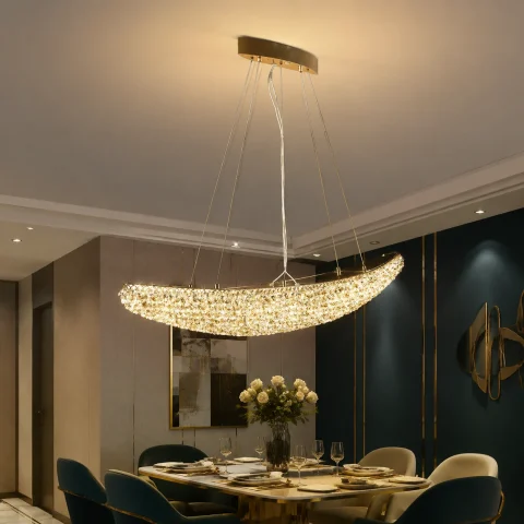 Підвісна кришталева світлодіодна люстра Splendid Ray L6341/1200*230/1 LED, золото, білий, 100 Вт, від 25-35 м²