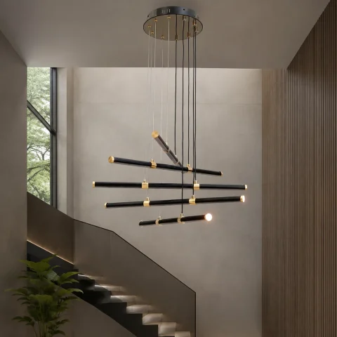 Підвісна LED-люстра Artlight L439/5BK+GD 76 Вт, 3 режими, чорно-золота, Ø60,3 см, від 13-20 м²