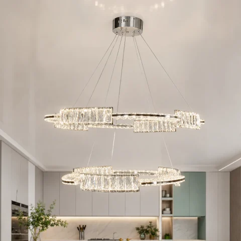 Велика хромована LED люстра Artlight 552/80+60CH із двома скляними кільцями 180W Велика хромована LED люстра Artlight 552/80+60CH із двома скляними кільцями 180W