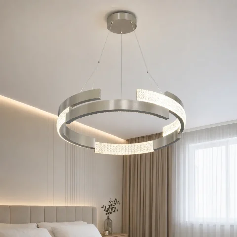 Срібляста підвісна LED люстра-кільце з прозорим декором Artlight 3684/85SN Срібляста підвісна LED люстра-кільце з прозорим декором Artlight 3684/85SN