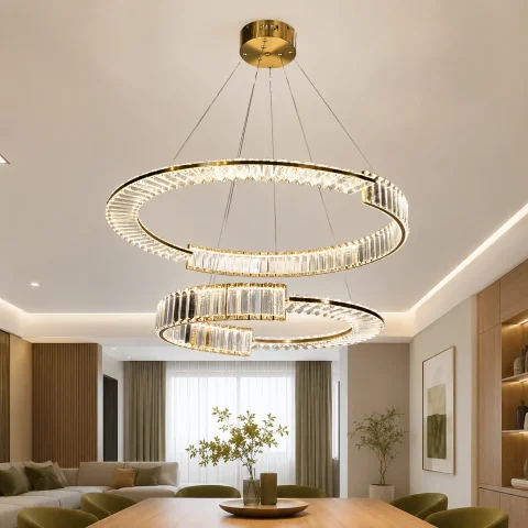 Підвісна LED-люстра Artlight 561/80+60 із двома кришталевими кільцями, латунь, 165 Вт, від 20-30 м²