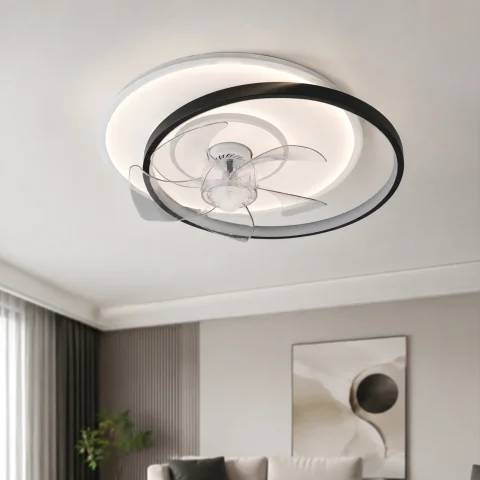Стельова LED-люстра-вентилятор Artlight WG5088B BK+WH, біла з чорною окантовкою, 51 Вт