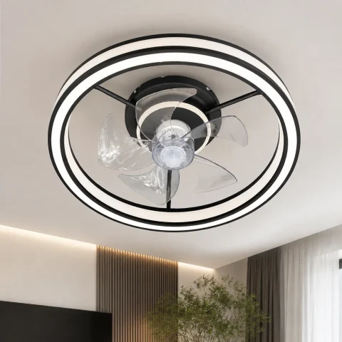 Стельова LED-люстра-вентилятор Artlight WG5114BBK, біла з чорною окантовкою, 55 Вт, від 10-18 м²
