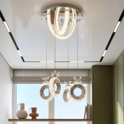 Каскадна хромована світлодіодна люстра Splendid Ray L6290/4+2 LED (CH), 40 см з шістьма кільцевими підвісами