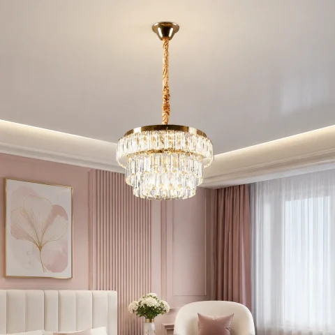 Золота кришталева світлодіодна люстра Splendid Ray L1195/400/4+LED (SGD), 40 см на 4 лампи E14 з LED-підсвічуванням