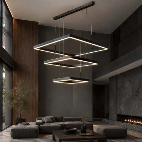 Велика квадратна LED-люстра Artlight 3153-80+60+40BK 375 Вт, 3 режими, пульт, 3 чорні рамки 80/60/40 см, від 30-40 м²