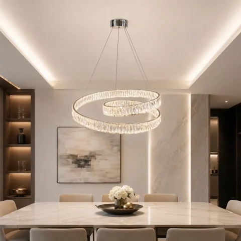 Підвісна кришталева LED-люстра Artlight 555-800CH з переплетеними кільцями, хром, 170 Вт, від 20-30 м²