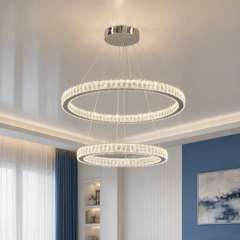 Двоярусна хромована кришталева LED люстра-кільця Artlight 8219-70+50CH Двоярусна хромована кришталева LED люстра-кільця Artlight 8219-70+50CH