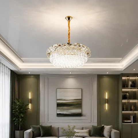 Велика золота кришталева світлодіодна люстра Splendid Ray LA7013/600/8+LED (SGD), 60 см на 8 ламп з дистанційним керуванням