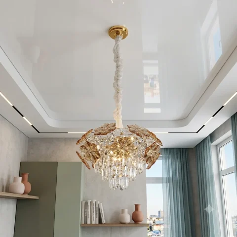 Геометрична золота підвісна люстра з кришталевим декором Splendid Ray L8253/500*H320/9, 50 см на 9 ламп
