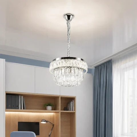Хромована кришталева світлодіодна люстра Splendid Ray L1195/400/4+LED (CR), діаметр 40 см на 4 лампи E14 з LED-підсвіткою