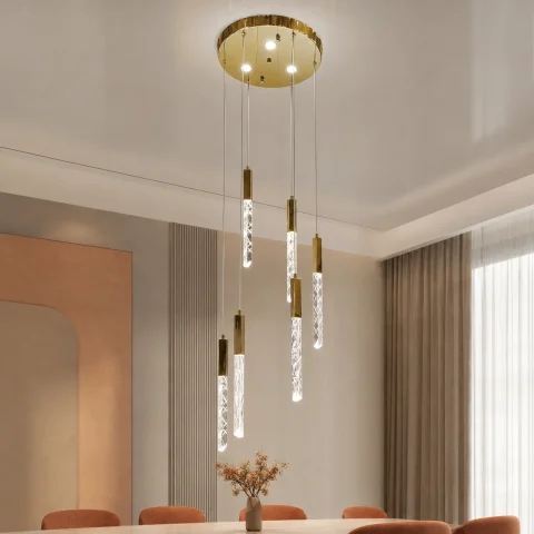 Золота каскадна люстра з 6 стрижнями, що світяться скляними Artlight 2350/6GD Золота каскадна люстра з 6 стрижнями, що світяться скляними Artlight 2350/6GD