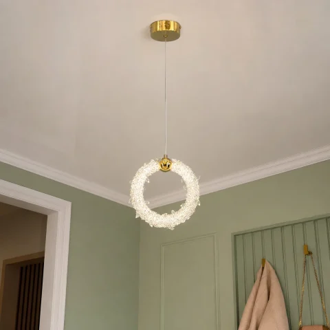 Золотий підвісний LED світильник у формі вертикального кільця Artlight 2053/300GD з прозорим декором, 15W