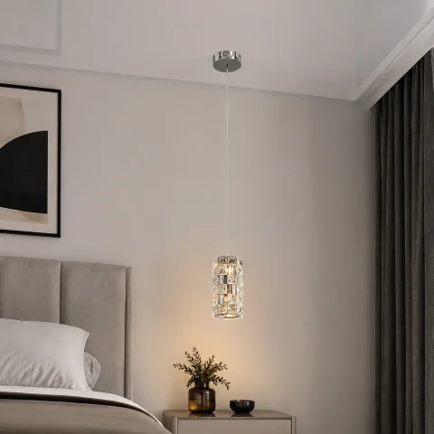 Одинарний кришталевий LED-підвіс Artlight 7715/1A BK, темний хром, 9 Вт
