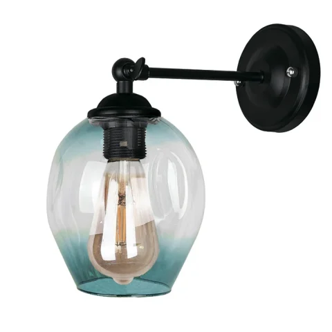 Настенное бра Levistella 756WPR0231F-1 BK+BL, E27, 40W, черный металл, голубой абажур, современный стиль