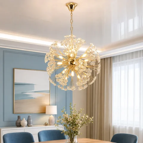 Золота підвісна люстра-куля з прозорими скляними кристалами Artlight 21621-500GD Золота підвісна люстра-куля з прозорими скляними кристалами Artlight 21621-500GD