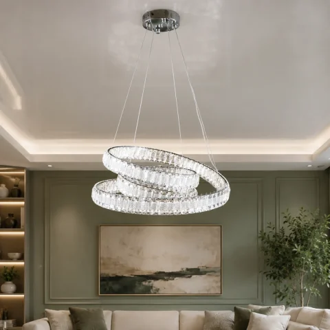 Хромована LED-люстра Splendid Ray LD8879/500/1 LED (CH), 50 см з переплетеними кришталевими кільцями