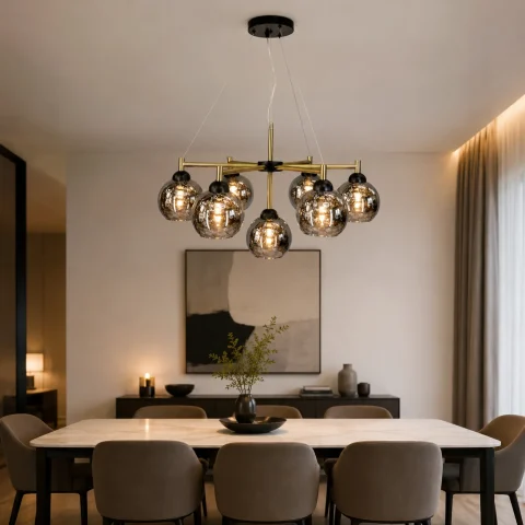 Підвісна люстра Artlight 7020/7 із сімома графітовими скляними плафонами E27, чорний і латунь