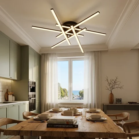 Стельова світлодіодна люстра Artlight MX240510/6BK із шістьма лінійними елементами, чорна, 55 Вт, від 16-25 м²