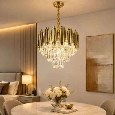 Компактна каскадна кришталева люстра Artlight 88128/400, золото, 6 ламп E14, Ø40,4 см, від 6-15 м²