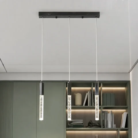 Чорна лінійна LED люстра на 3 скляні стрижні Artlight 2350/3BK