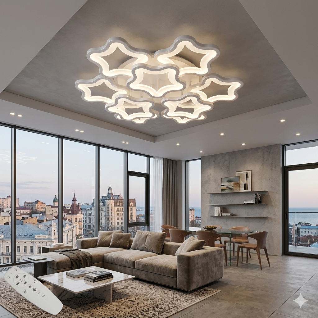 Сучасна LED люстра в спальню з пультом Diasha 1660/6+3WH біла димер 135W 55 см 3 режими світла