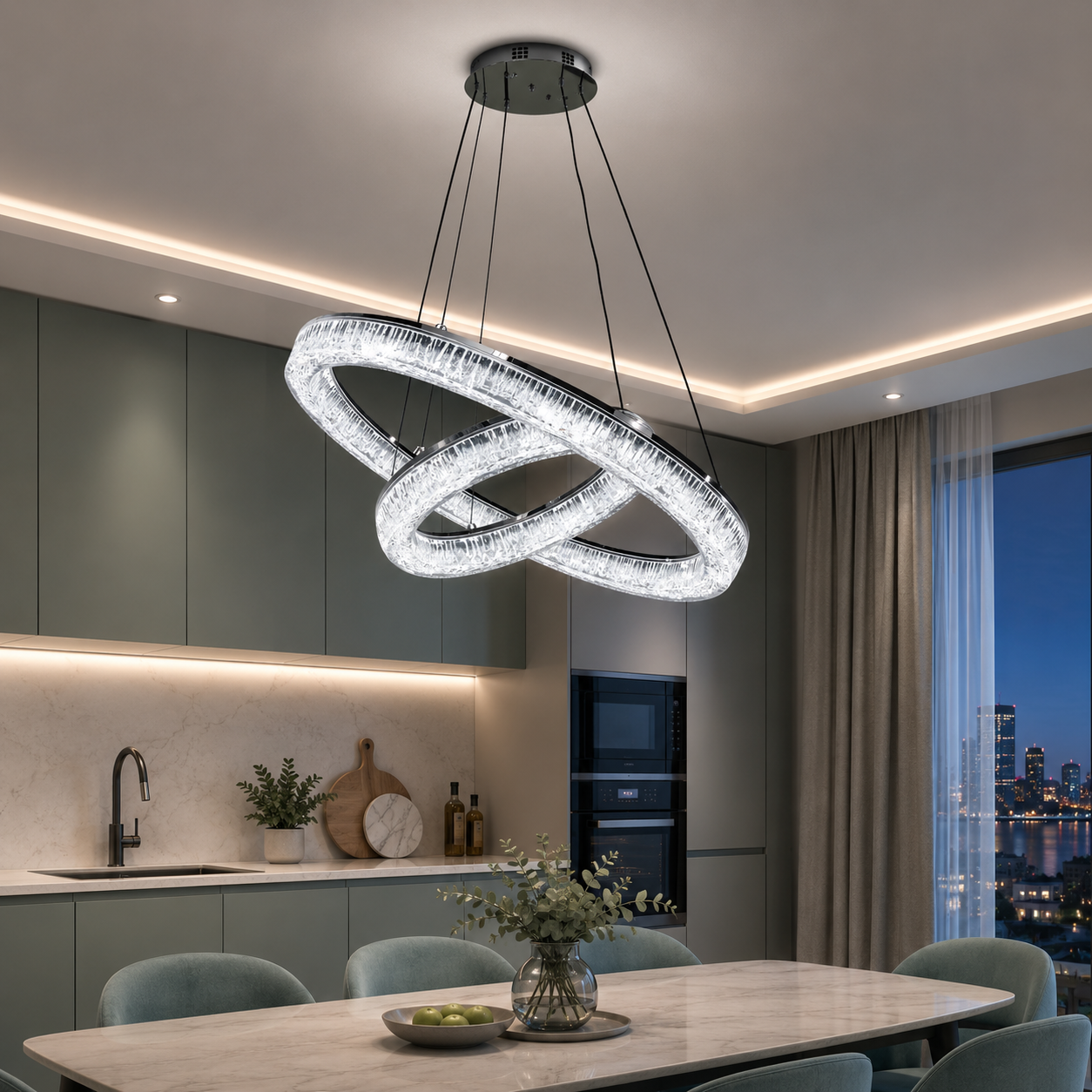 Сучасна підвісна LED люстра Diasha 1712/500+300BK для спальні та вітальні, чорна, 2 кільця, 54 W, освітлення 10-16 м2