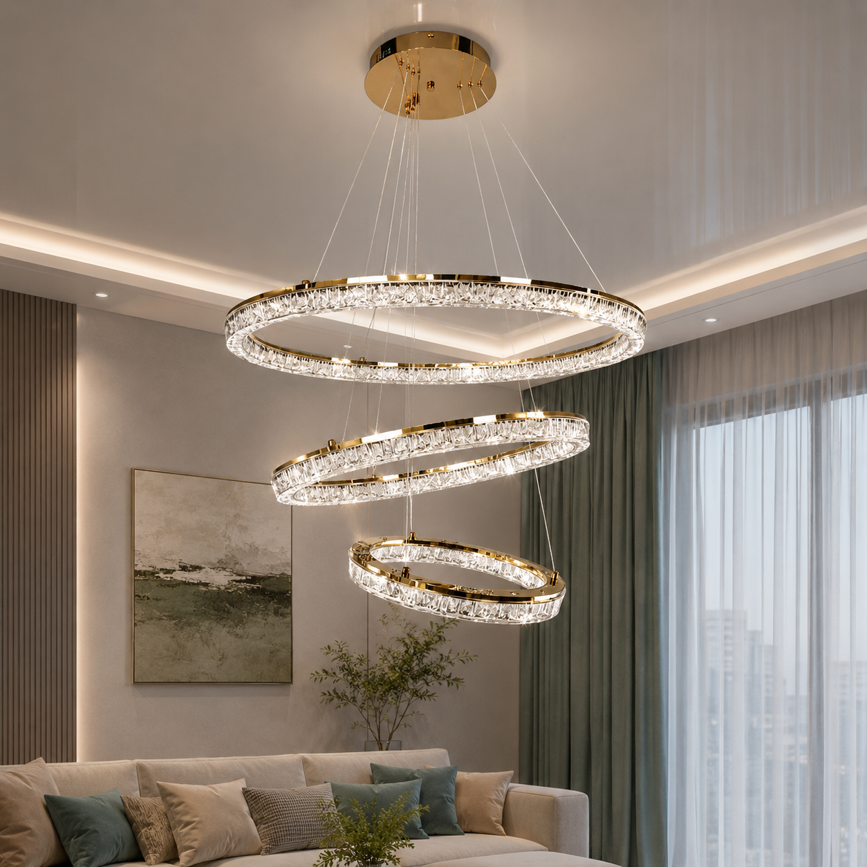 Підвісна LED люстра Diasha 1712/800+600+400G з трьома кільцями, золото, 125 W, освітлення 10-25 м2 Підвісна LED люстра Diasha 1712/800+600+400G з трьома кільцями, золото, 125 W, освітлення 10-25 м2