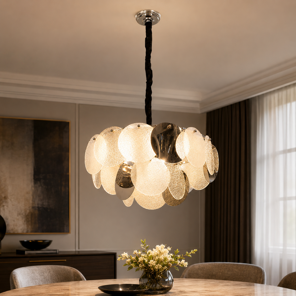 Дизайнерська підвісна люстра Artlight 21822/500CH хром з прозорими та білими скляними дисками