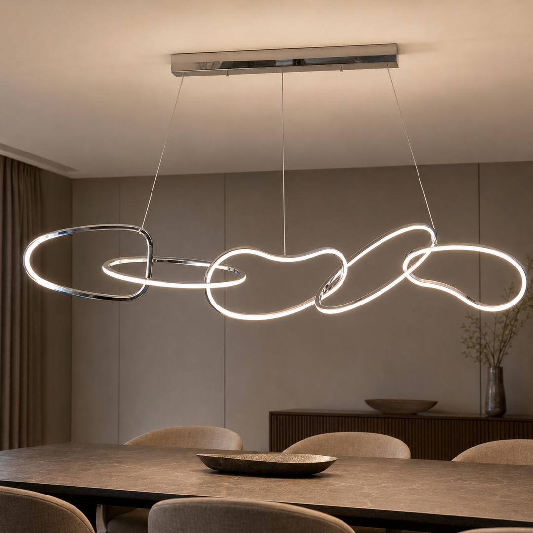 Підвісна світлодіодна люстра Artlight 2305/5CH хромована витягнута з п'ятьма фігурними LED елементами 86W Підвісна світлодіодна люстра Artlight 2305/5CH хромована витягнута з п'ятьма фігурними LED елементами 86W