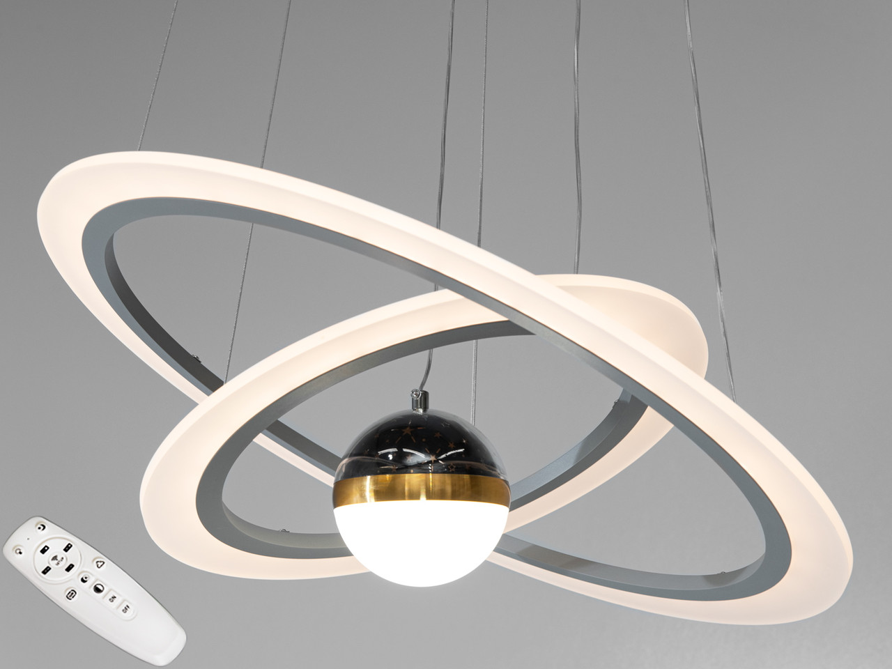 Стельова люстра LED Diasha 2391-600+400GR 85W, сіра, для кафе, вітальні, спальні Стельова люстра LED Diasha 2391-600+400GR 85W, сіра, для кафе, вітальні, спальні