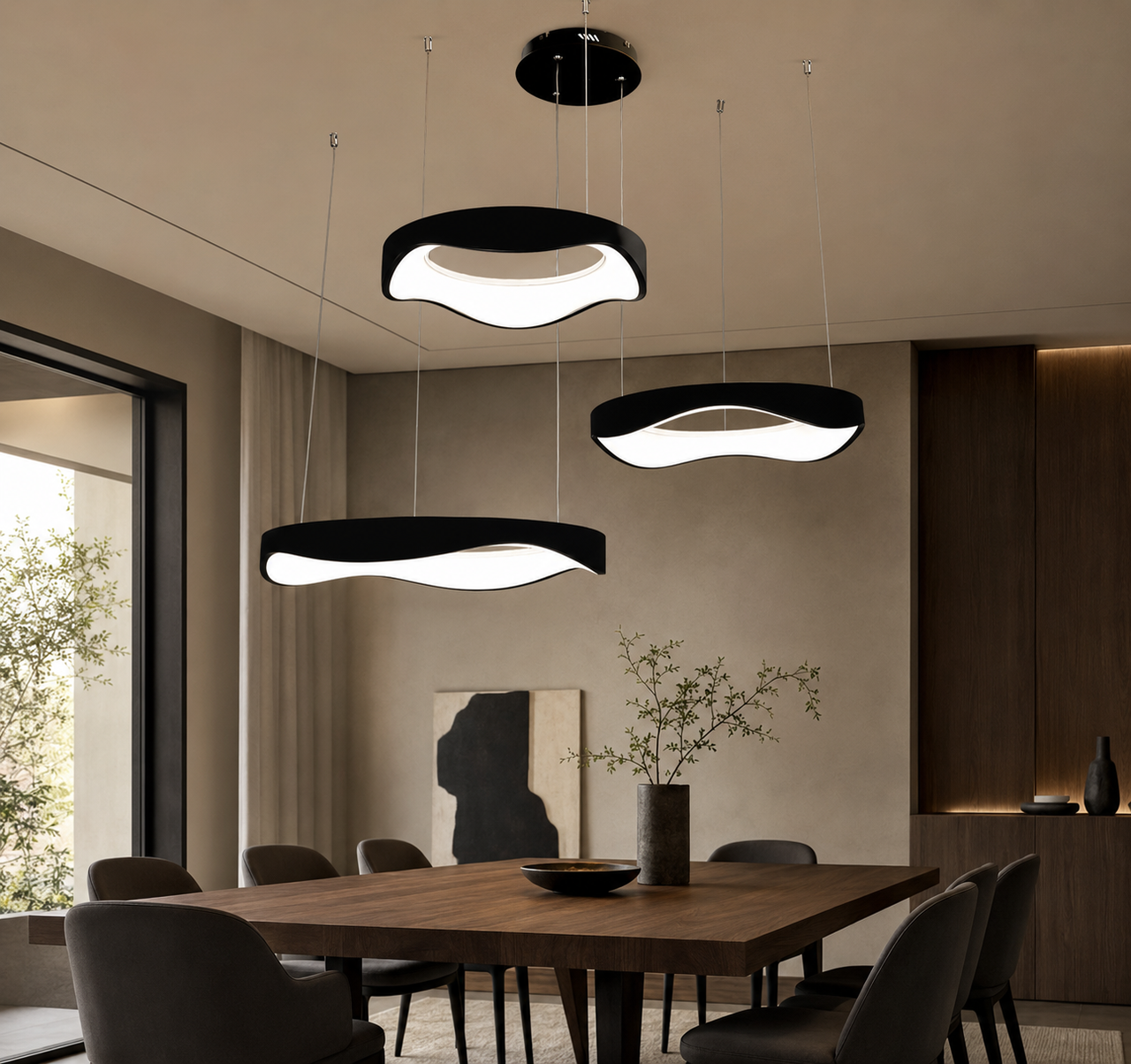 Світлодіодна люстра підвісна Artlight 2460/42+52+62BK з трьома хвилеподібними кільцями, 200W