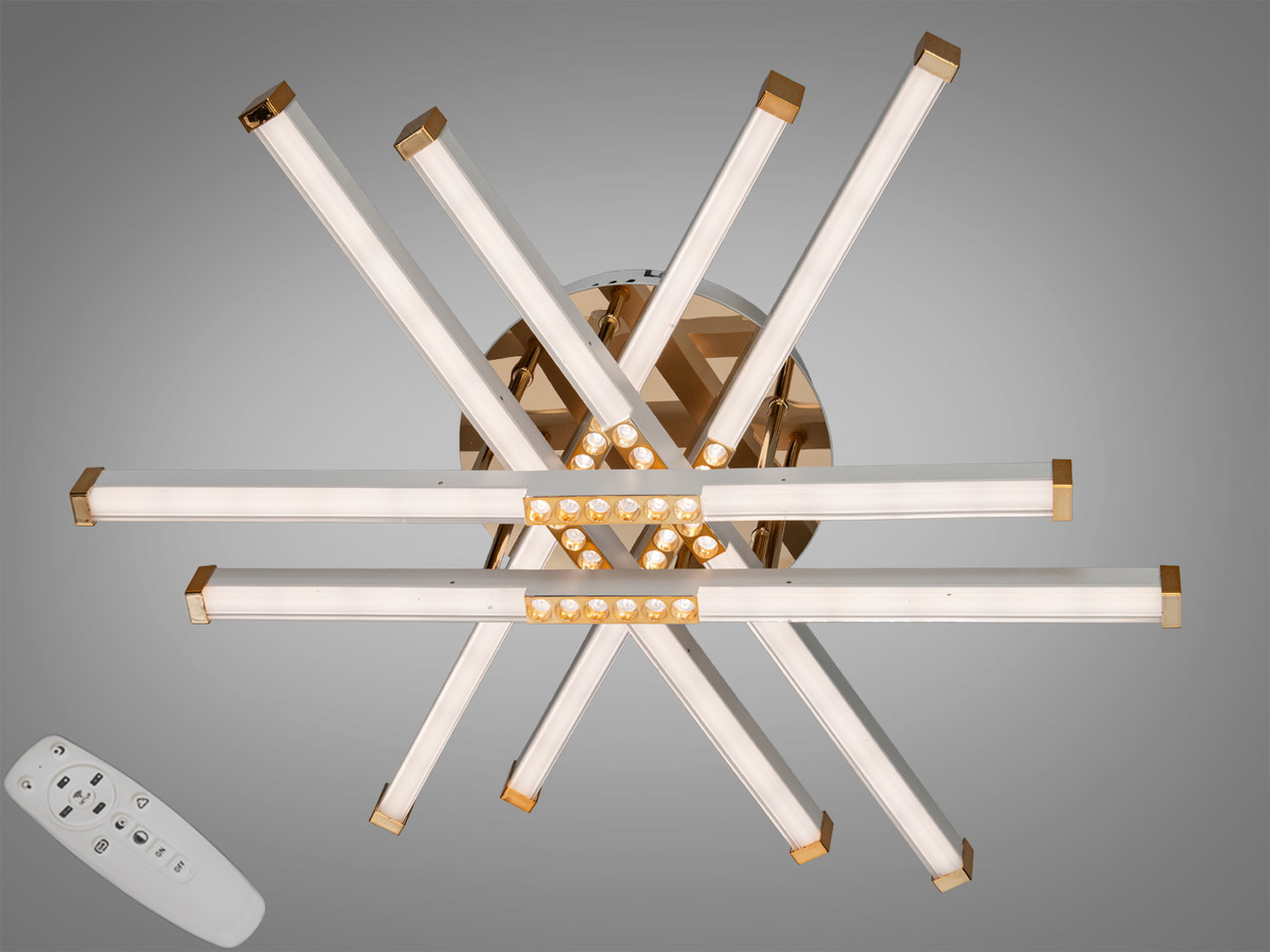 Стельова LED-люстра Diasha 2531WH+G dimmer для вітальні, спальні та кухні, димер, пульт, 80 W, 67 см, 13-19m2 Стельова LED-люстра Diasha 2531WH+G dimmer для вітальні, спальні та кухні, димер, пульт, 80 W, 67 см, 13-19m2
