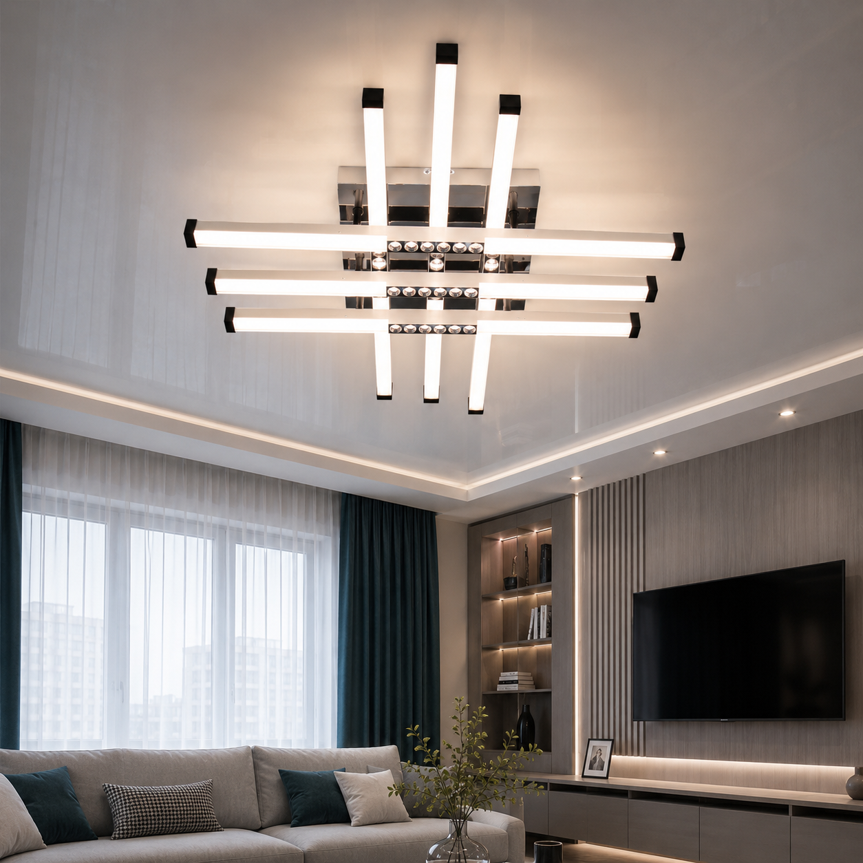 Сучасна стельова LED-люстра Diasha 2532WH+BK dimmer білий + чорний, 60 Вт, з пультом і димером, 68 см, до 10m2