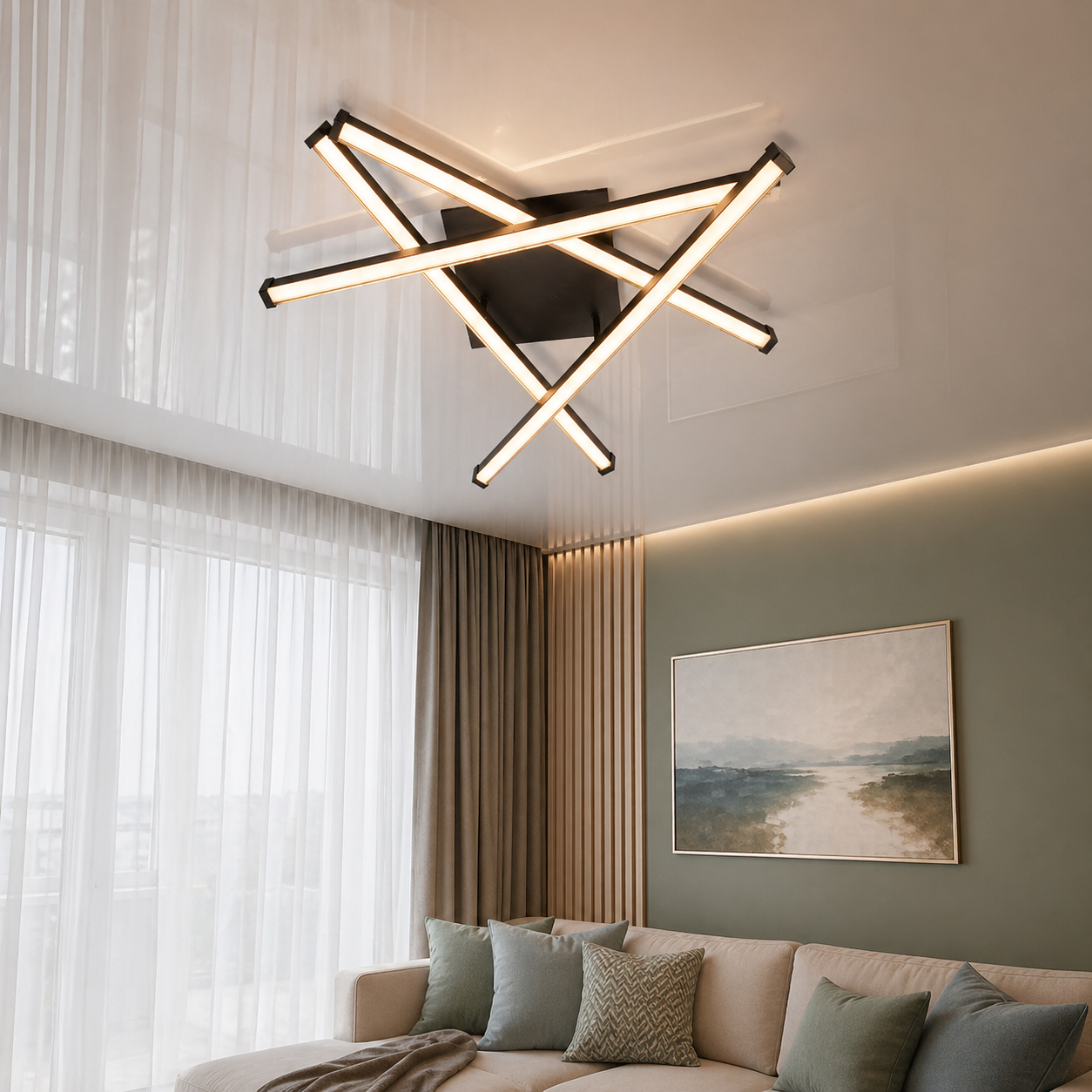 Сучасна стельова LED люстра для вітальні Diasha 2535BK чорна 56 W з пультом диммер 63 см 8-16 м2