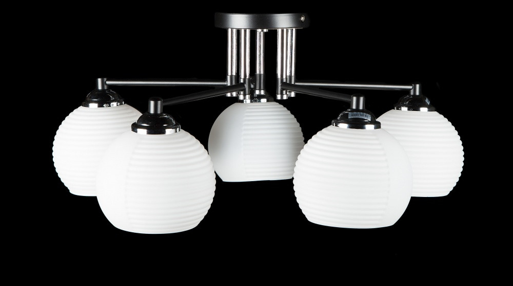 Люстра стельова Splendid Ray LGH60024/5, 5xE27, 220В, 55 см, чорний метал, хром, біле скло, сучасний стиль Люстра стельова Splendid Ray LGH60024/5, 5xE27, 220В, 55 см, чорний метал, хром, біле скло, сучасний стиль